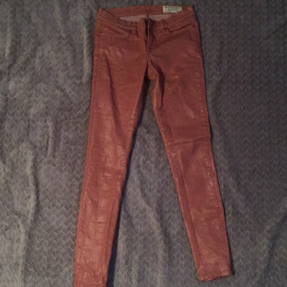 Allsaints Spitalfields coral skinny jeans